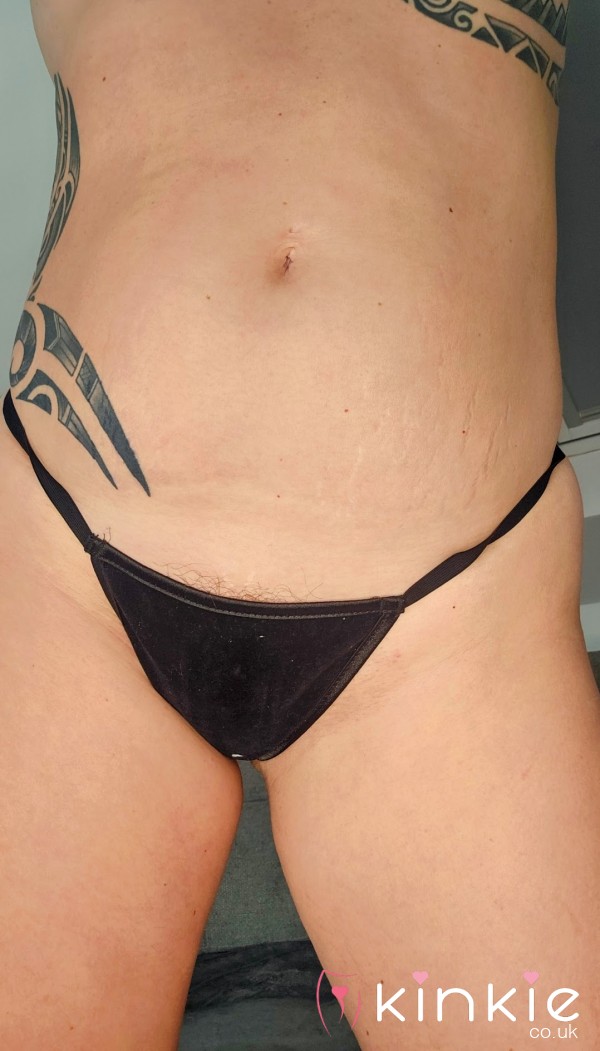 24 Hour Wear - Very Well Worn Black Suede Thong Panties With Alex's Kitty Scent - UK Size 12