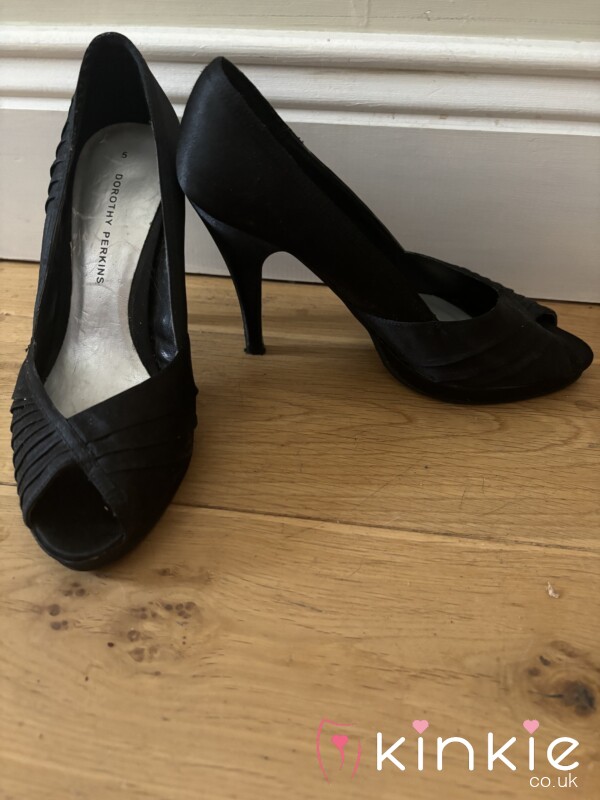 Black Satin P**p-toe Heels