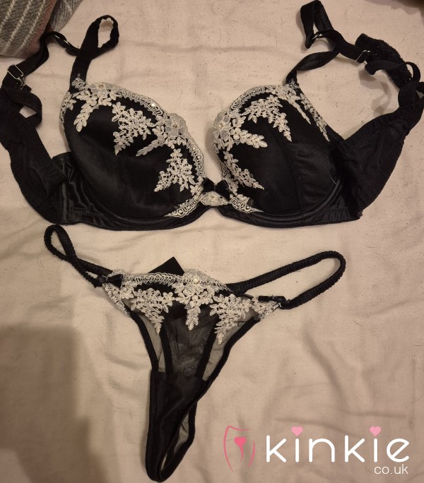 Black Satin Well Worn Bra And Panties