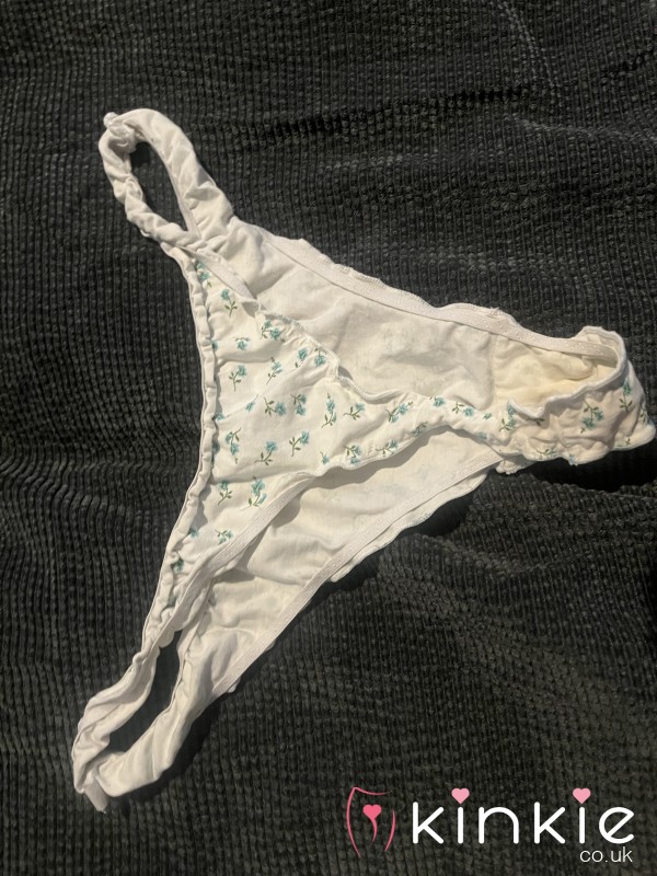 Flor*l White Panties Available To Wear, Already Slightly Stained 🥵 Vacc*m Sealed And Pics Of Wear Included