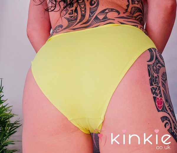 Full B*m Well Worn Electric Yellow Bikini Bottoms With Alex's Kitty Scent On The Soft Gusset - UK Size 12