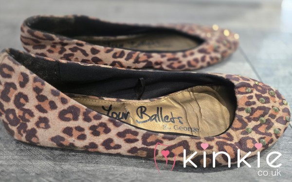 Ladies Extremely Well Worn Tatty Leopard Skin Flat Shoes For You Foot Fet**h Lovers - Sweaty Wrinkled Soles