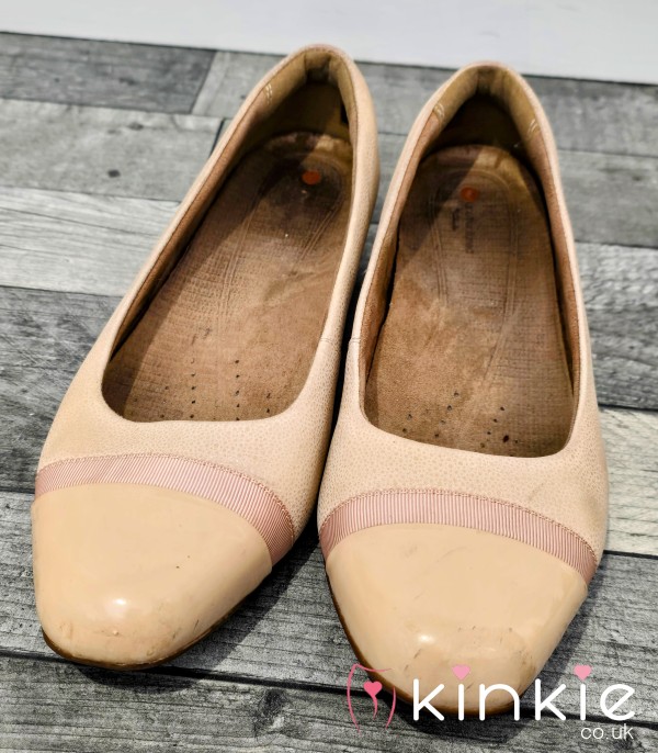 Ladies Well Worn Flats - Slightly Mucky Cream Work Flat Shoes For You Foot Fet**h Lovers