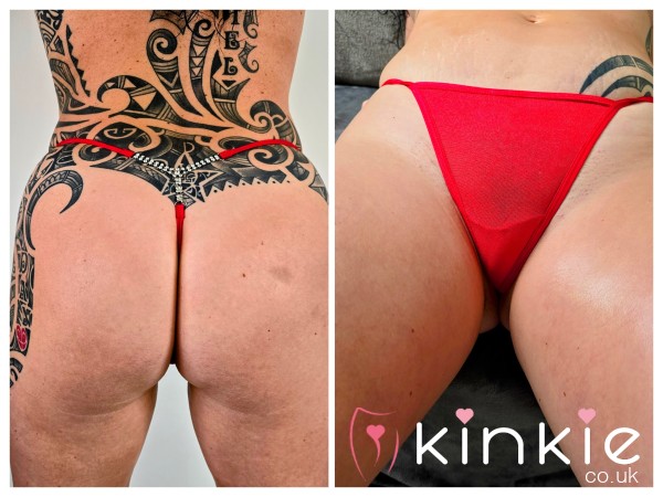 (NS) Thong For Sale ! - Well Worn Dirty Red Silky Thong Panties With Jewels With Alex's Scent - 24 Hour Wear