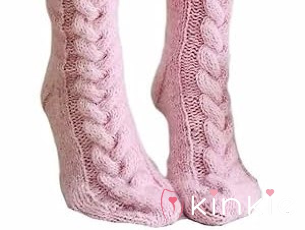 (NS) Well Worn Sweaty Fluffy Wool KNEE LENGTH Socks In Pink....Full Days Wear Pink Wool