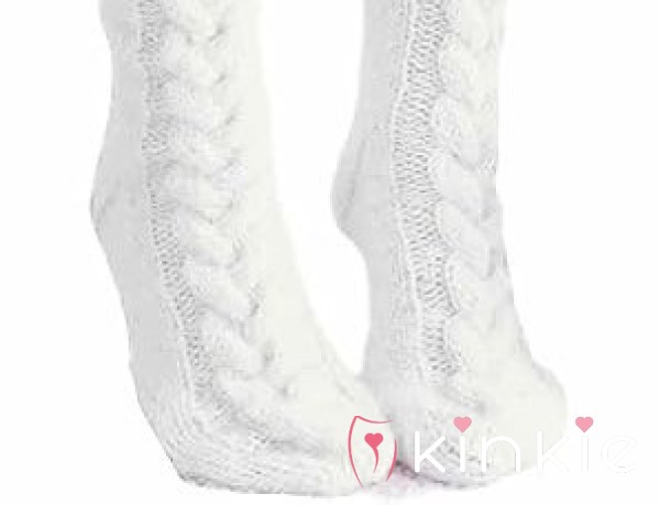 (NS) Well Worn Sweaty Wool Fluffy KNEE LENGTH Socks In White ....Full Days Wear