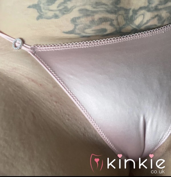 Pink Satin Thong With Circle Diamanté Details