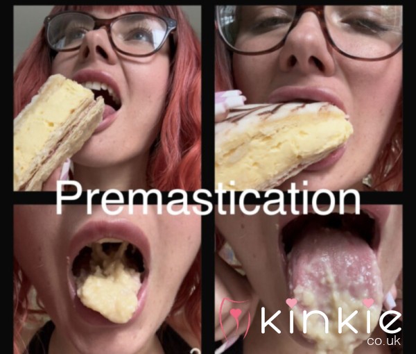 Sensual Drooling Eating Cream Cake Premastication