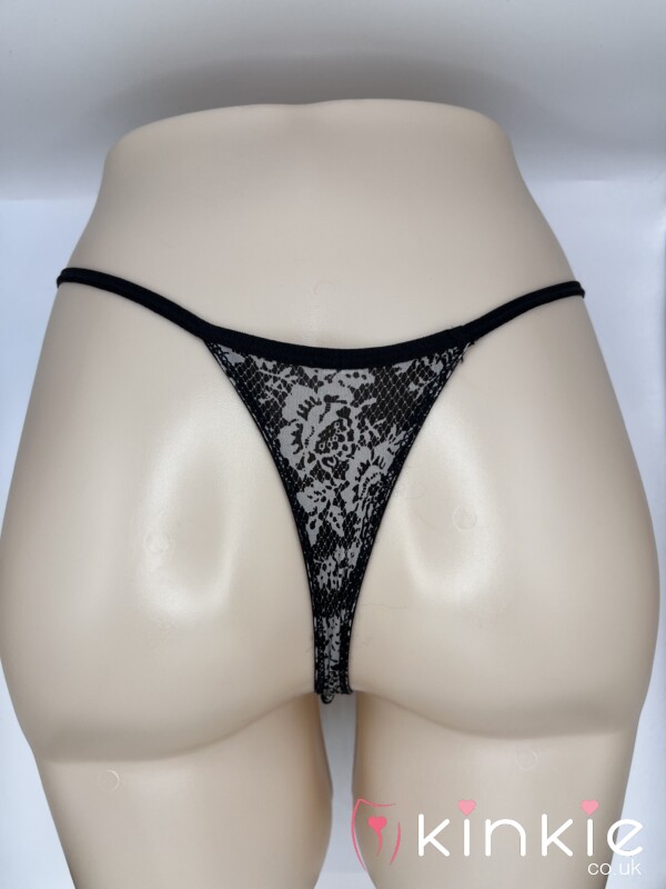 Sticky Black Flor*l Thong