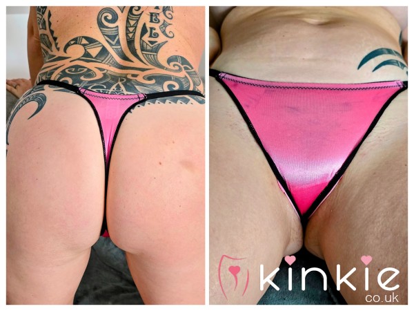 Wet Thong For Sale ! - Well Worn Dirty Pink Silky Thong Panties With Alex's Scent - 48 Hour Wear