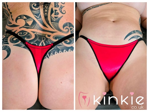 Damp Thong For Sale ! - Well Worn Dirty Red Silky Thong Panties With Alex's Scent - 48 Hour Wear