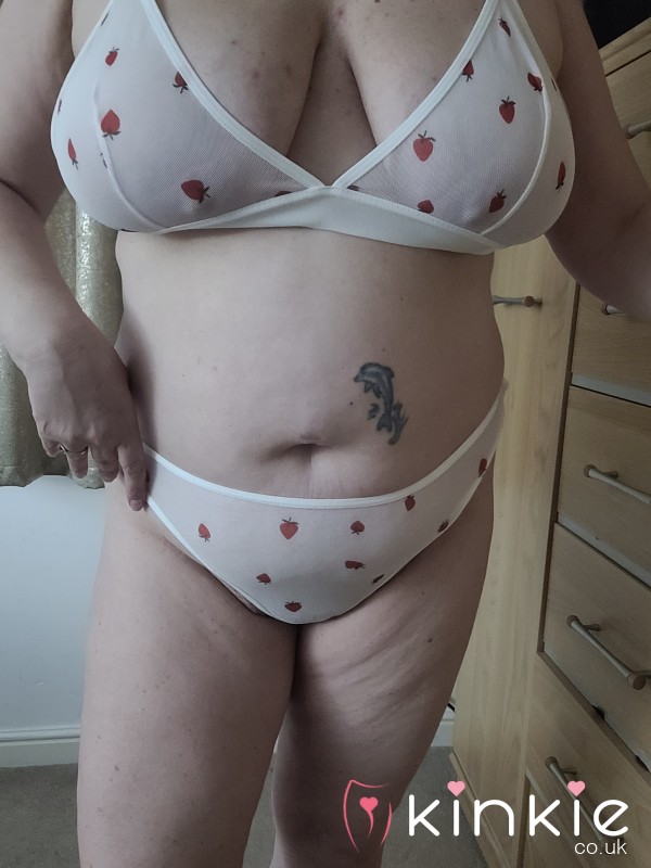 White Bra And Knickers With Red Strawberries