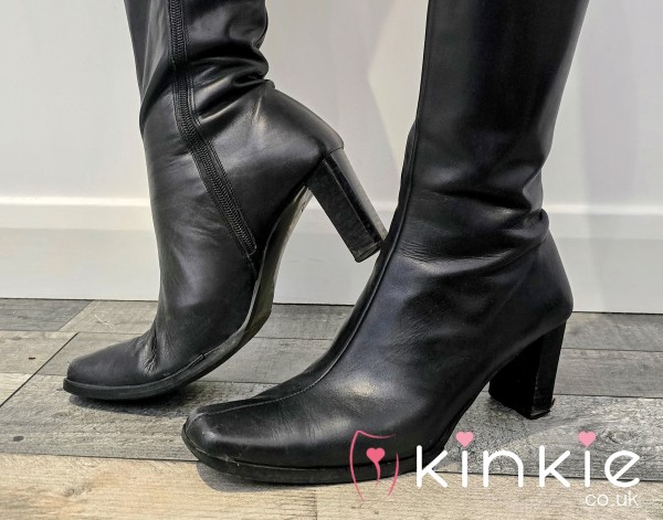 Worn Black Leather Boot With Heels For You Foot Fet**h Lovers - Nice Smell From My Sweaty Feet