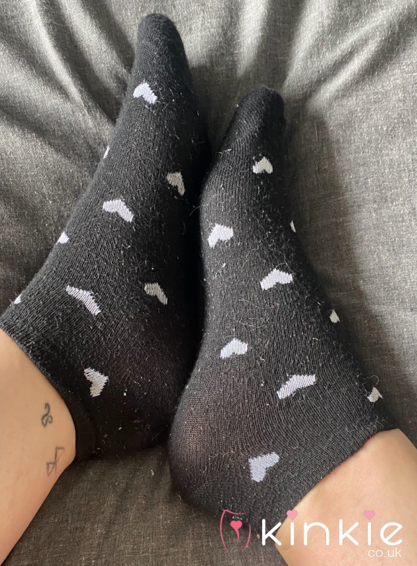 Worn Black With Hearts Ankle Socks